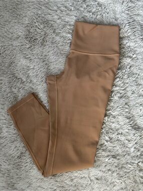 Peach Ribbed Leggings with 'STAY THE PATH' wording